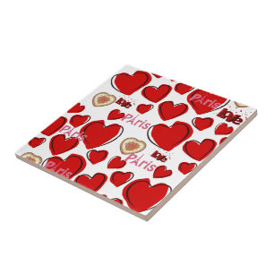 Azulejo Ceramic Tile Paris Francia Red Hearts
