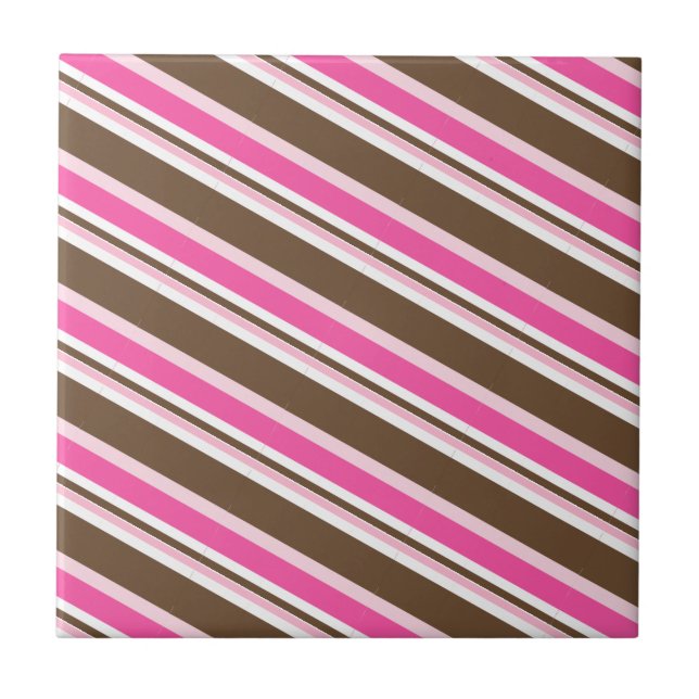 Azulejo Ceramic Tile Pink Brown White Stripe (Frente)