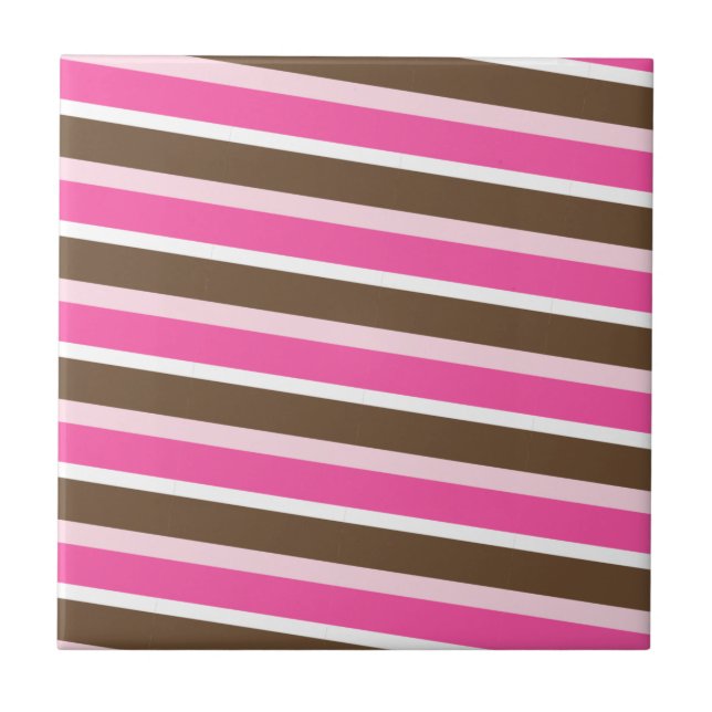 Azulejo Ceramic Tile Pink Brown White Stripe (Frente)