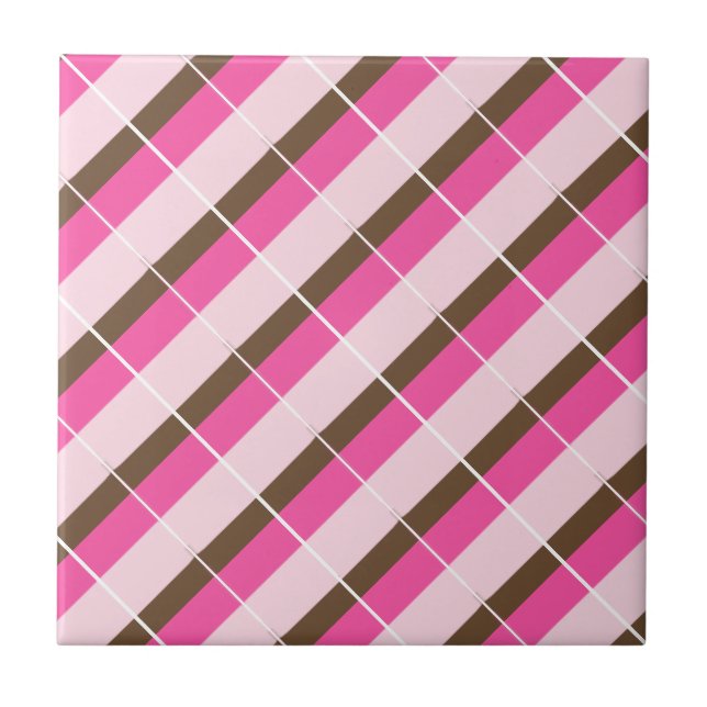 Azulejo Ceramic Tile Pink Brown White Stripe (Frente)