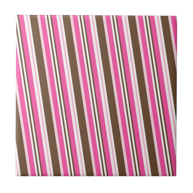 Azulejo Ceramic Tile Pink Brown White Stripe (Frente)