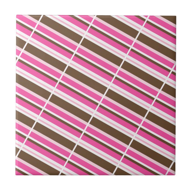 Azulejo Ceramic Tile Pink Brown White Stripe (Frente)