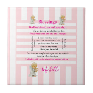 Azulejo Ceramic Tile Pink & White Stripe Blessings
