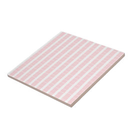 Azulejo Ceramic Tile Pink & White Stripe Square