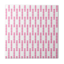 Azulejo Ceramic Tile Pink & White Stripe Square