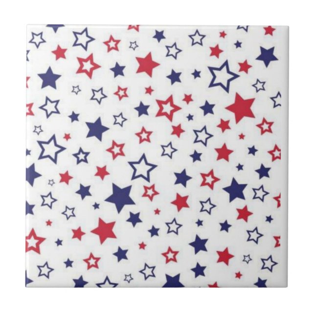 Azulejo Ceramic Tile Red Blue & White Stripe Square (Frente)