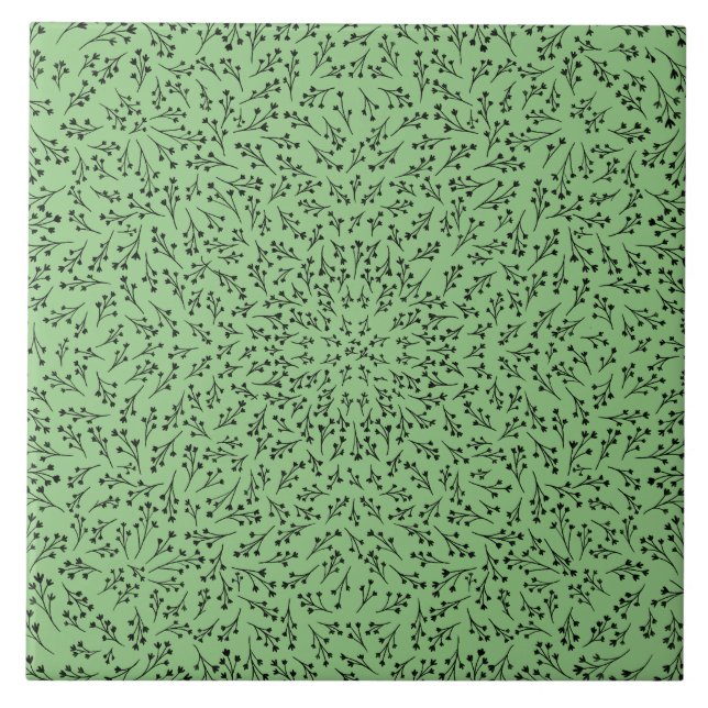 Azulejo Ceramic Tile Sage Green Botanical Vine Decor (Frente)