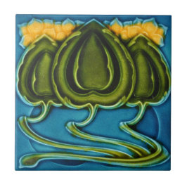 Azulejo Ceramic Tile - Yellow Flowers Art Nouveau