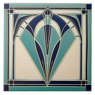 Azulejo Cerámica acuática y marina azul Art Deco