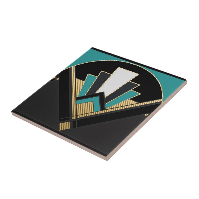Azulejo Cerámica Art Déco Estilo Ventilador (Verde azulado (Lado)