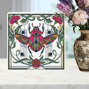 Azulejo Cerámica con Borde Floral de Escarabajo de Joyas A
