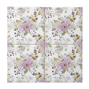 Azulejo Cerámica de Acuarela Pastel Flor Botánica Silvestr