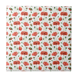 Azulejo Cerámica de amapola roja acuarela flor silvestre