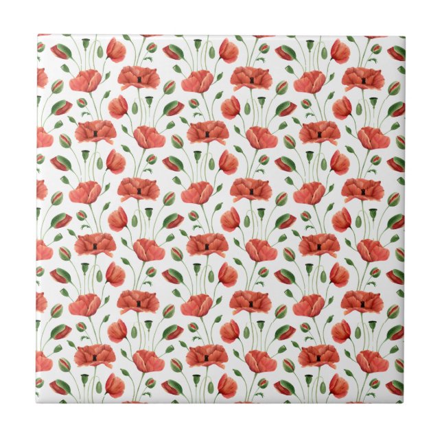 Azulejo Cerámica de amapola roja acuarela flor silvestre (Frente)