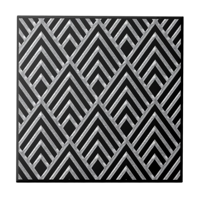Azulejo Cerámica de estilo Art Déco plata y negro (Frente)