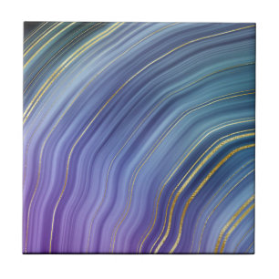 Azulejo Cerámica de estilo geode azul y dorado