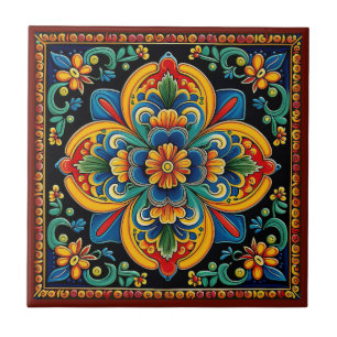 Azulejo Cerámica de flores de estilo Huichol mexicano 10/1
