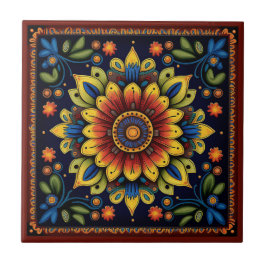Azulejo Cerámica de flores de estilo Huichol mexicano 11/1
