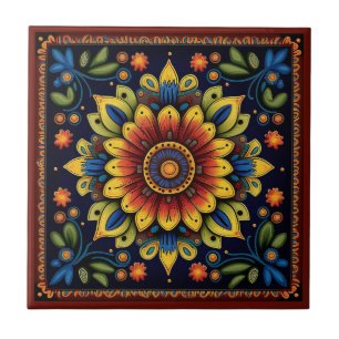 Azulejo Cerámica de flores de estilo Huichol mexicano 11/1