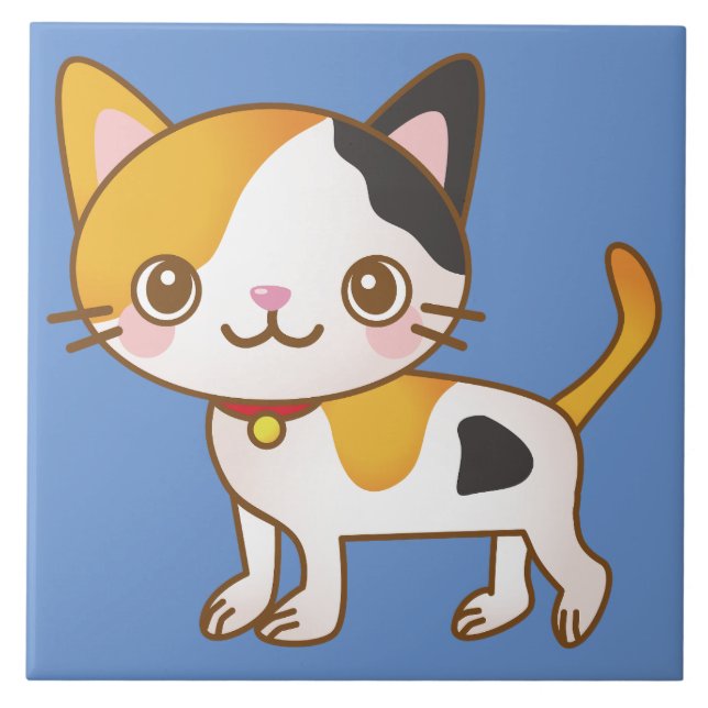 Azulejo cerámica de gato calico (Frente)