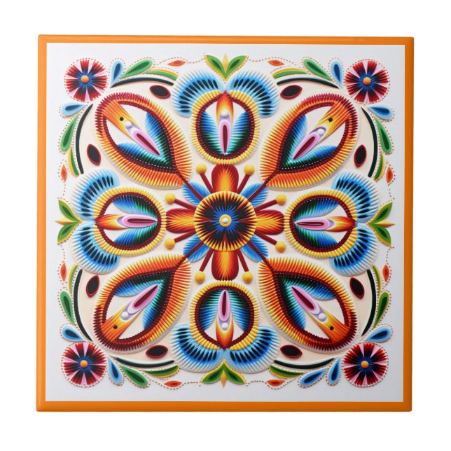Azulejo Cerámica de huichol mexicano (Frente)