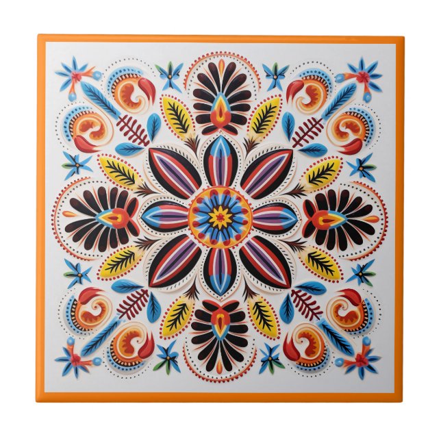 Azulejo Cerámica de huichol mexicano (Frente)