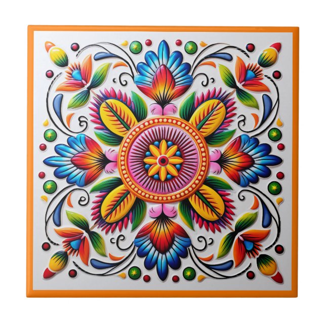 Azulejo Cerámica de huichol mexicano (Frente)