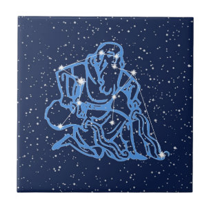 Azulejo Cerámica de la constelación de Acuario y signo sol