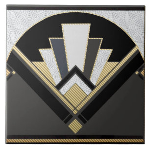 Azulejo Cerámica de ventilador de color negro dorado y gri