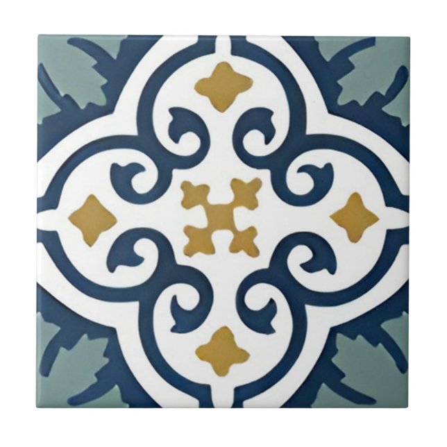 Azulejo cerámica pintada a mano armonioso paternal floral (Frente)