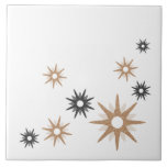 Azulejo Cerámica Starburst moderna de mediados del siglo<br><div class="desc">Diseño de inspiración moderna de mediados del siglo XX con estrenos retro vintage en tonos rosa y gris plateado sobre fondo blanco. Diseño sencillo y moderno.</div>