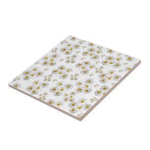 Azulejo Cerámica Tile Blanco Daisy Floral