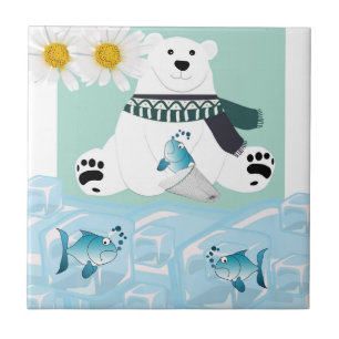 Azulejo Cerámica Tile Blanco Daisy Polar Oso Fish Ice burg