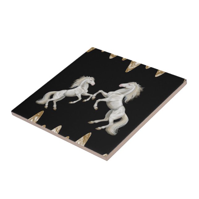 Azulejo Cerámica Tile Caballos blancos Oro negro (Lado)