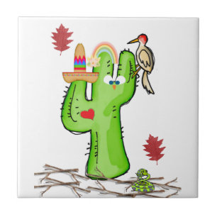 Azulejo Cerámica Tile Cactus Bird