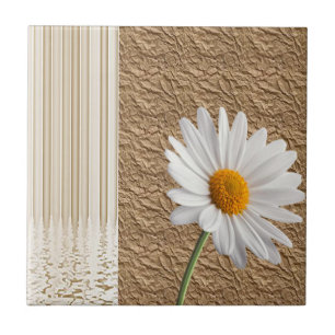Azulejo Cerámica Tile Rústico Beige Flor Serenidad Floral