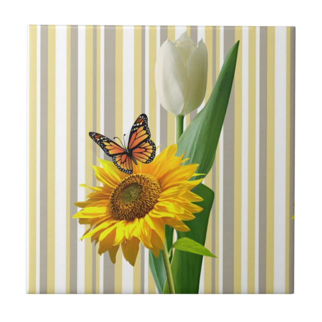 Azulejo Cerámica Tile Tulips Mariposa Girasol Flor (Frente)