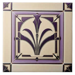 Azulejo Cerámica violeta muda y crema Art Déco