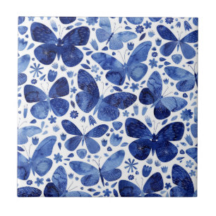 Azulejo Cerámico Acuarela Mariposas Azul