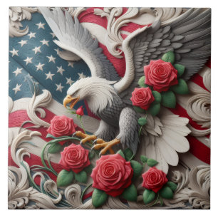 Azulejo Cerámico Águila Patriótica Bandera America