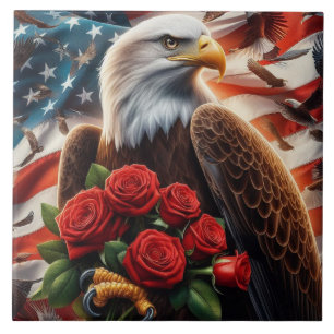 Azulejo Cerámico Águila Patriótica Bandera America