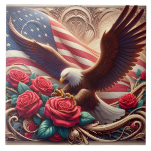 Azulejo Cerámico Águila Patriótica Bandera America