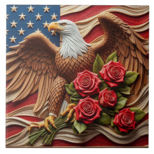 Azulejo Cerámico Águila Patriótica Bandera America