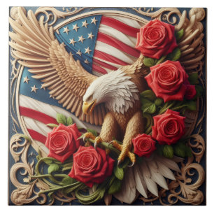 Azulejo Cerámico Águila Patriótica Bandera America