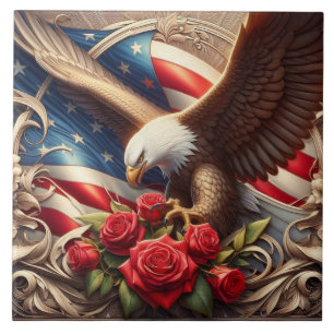 Azulejo Cerámico Águila Patriótica Bandera America