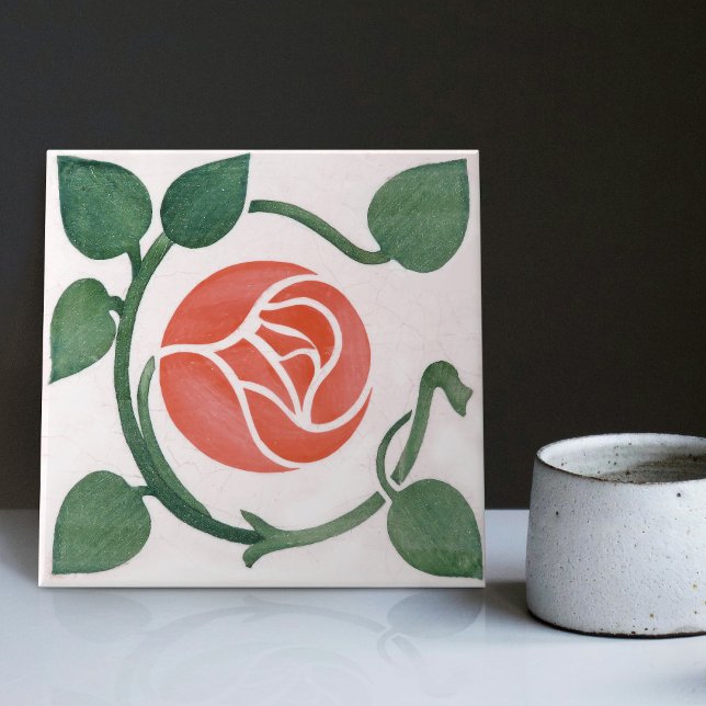 Azulejo Cerámico Art Déco Simétrico Rosa Roja (Subido por el creador)