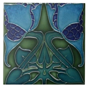 Azulejo Cerámico - Art Nouveau Azul y Verde