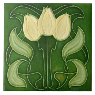 Azulejo Cerámico Art Nouveau - Tulipanes Blancos c