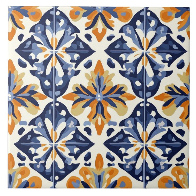 Azulejo Cerámico Azul, Dorado y Amarillo (Frente)