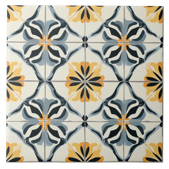 Azulejo Cerámico Azul, Dorado y Blanco Fuera (Frente)